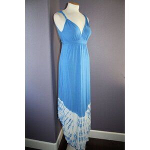 NWT Gypsy 05 La Ba Dee Blue Tie Dye Deep V Bamboo Twist Strap Maxi Dress M $143